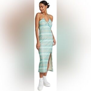wild fable Teal-Blue Patterned Midi Dress